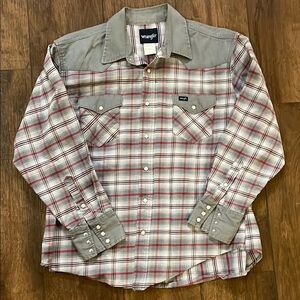 Men’s Large Wrangler Heavy Canvas Pearl Snap Flannel Shirt size XL